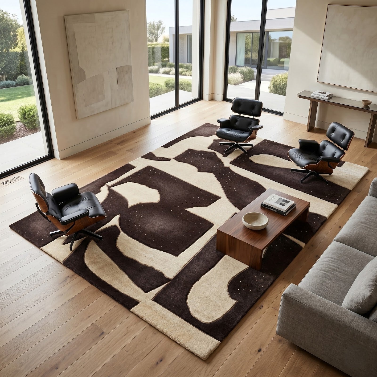 Modern Abstract Hand Tufted Wool Rug | Espresso Brown & Ivory Organic Area Rug — 2x3 ft'