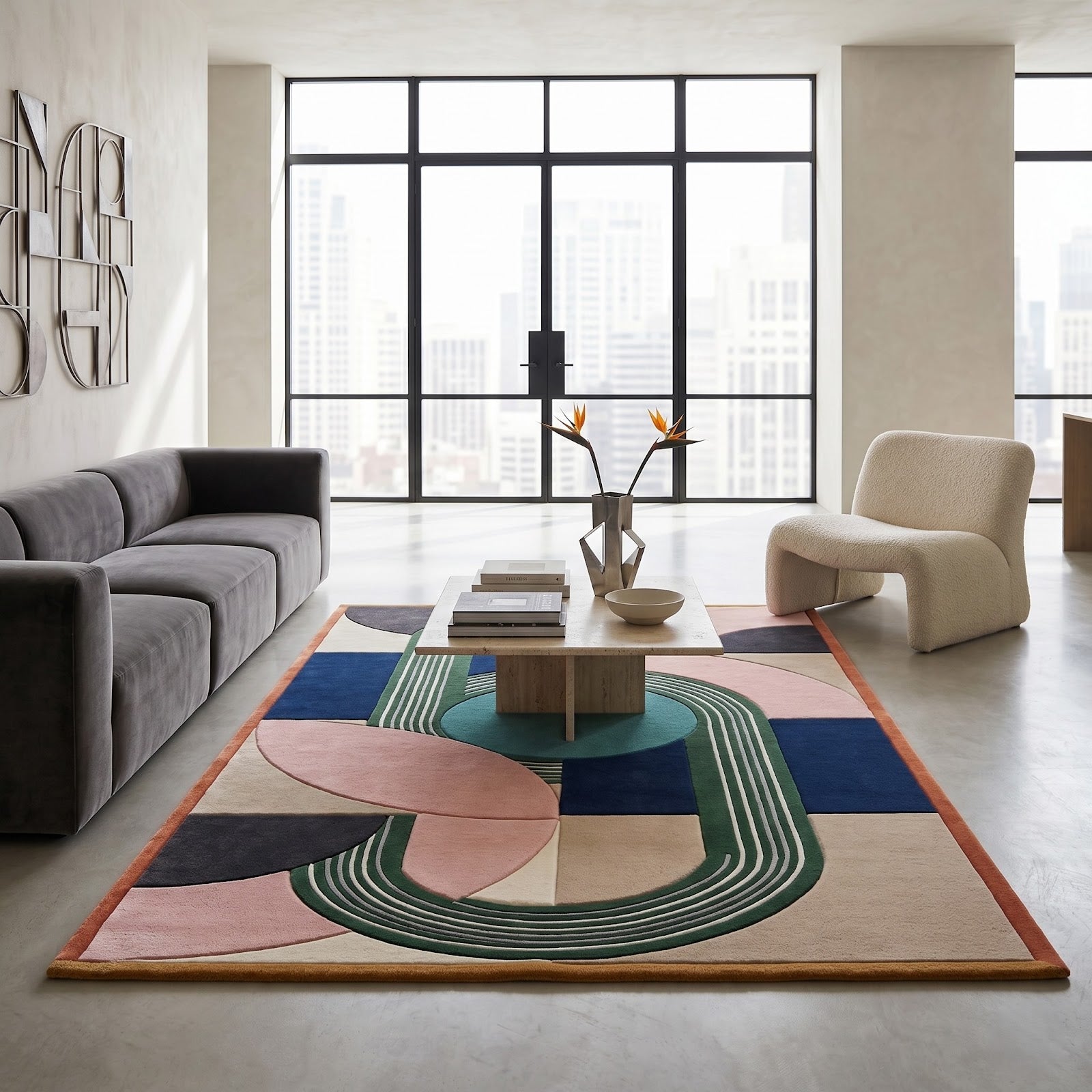 Modern Art Deco Hand Tufted Wool Rug | Geometric Arch Pattern Area Rug — 2x3 ft'