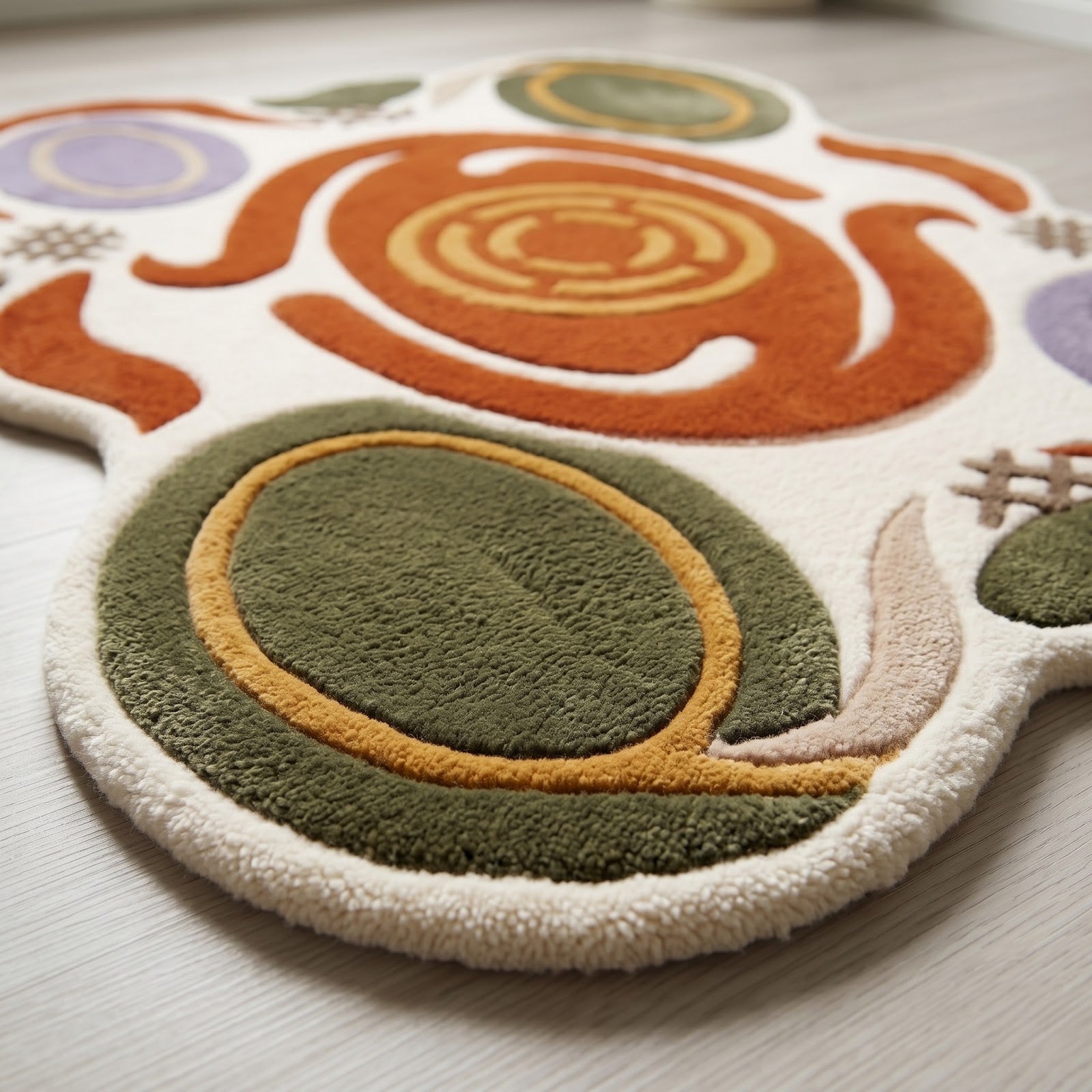 Abstract Hand Tufted Wool Rug | Terracotta Green Irregular Area Rug — 2x3 ft'