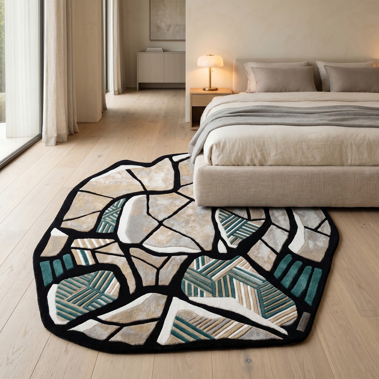 Irregular Mosaic Hand Tufted Wool Rug | Abstract Stone Pattern Green & Beige Contemporary Area Rug — 2x3 ft'