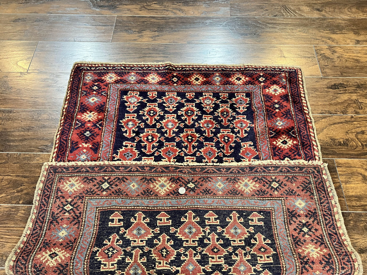 Turkish Sparta Rug 3x4, Allover Pattern, Navy Blue and Red, Antique Ispara Oriental Carpet 3 x 4, Small Turkish Handmade Vintage Wool Rug - Jewel Rugs, view 12