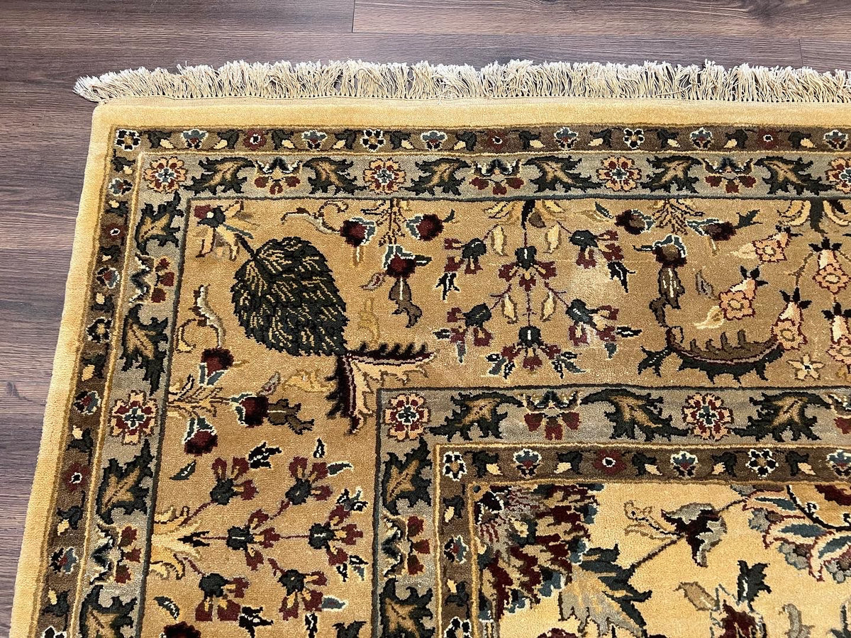 Indo Persian Mahal Rug 10x14, Wool Hand Knotted Oriental Carpet, Cream Floral Allover, Vintage Area Rug 10 x 14, Traditional Rug, Handmade - Jewel Rugs, view 6