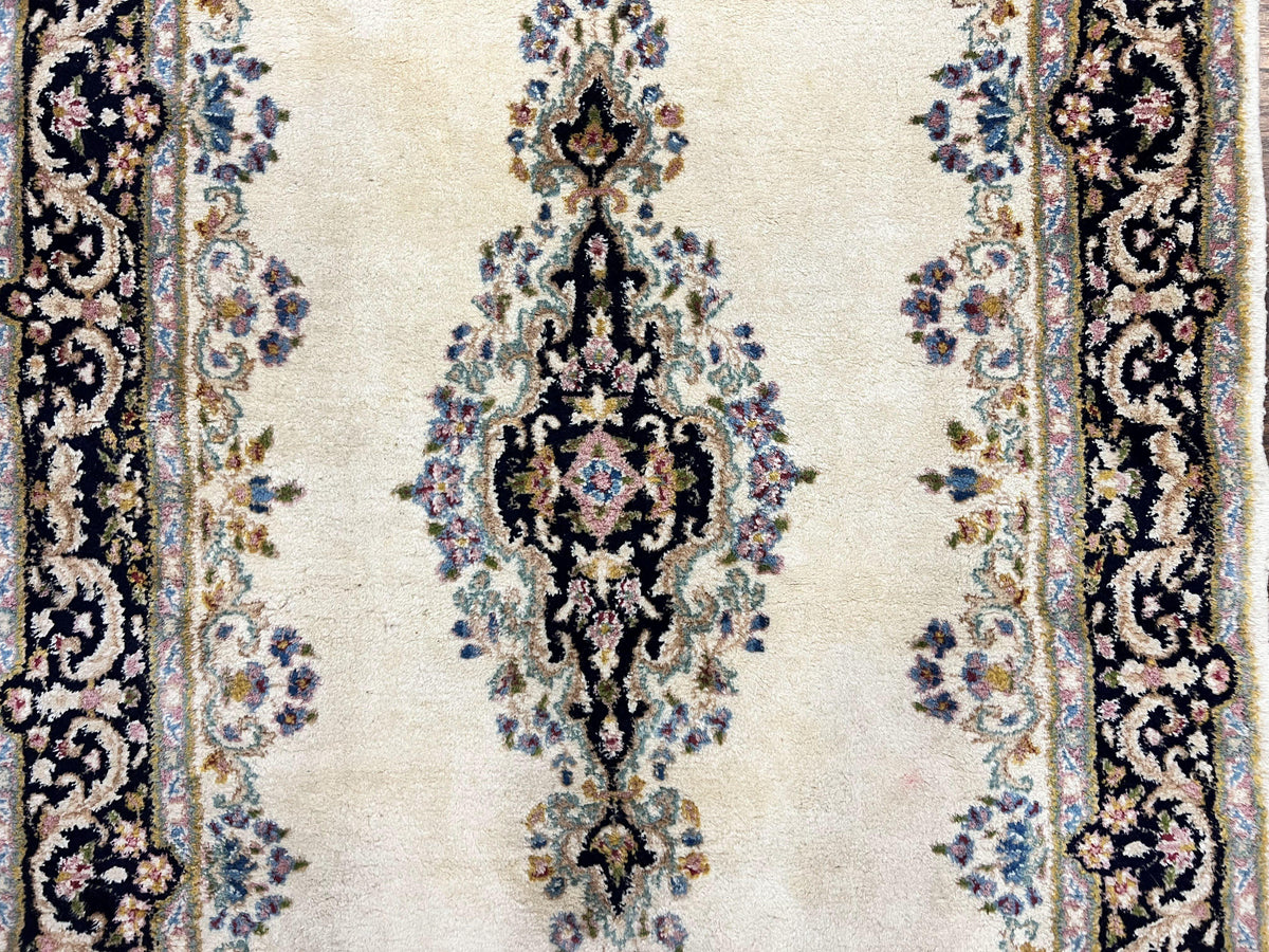 Persian Kirman Rug 4x7, Wool Hand Knotted Antique Carpet, Beige, Semi Open Field Medallion Rug, Traditional Handmade Oriental Rug - Jewel Rugs, view 5