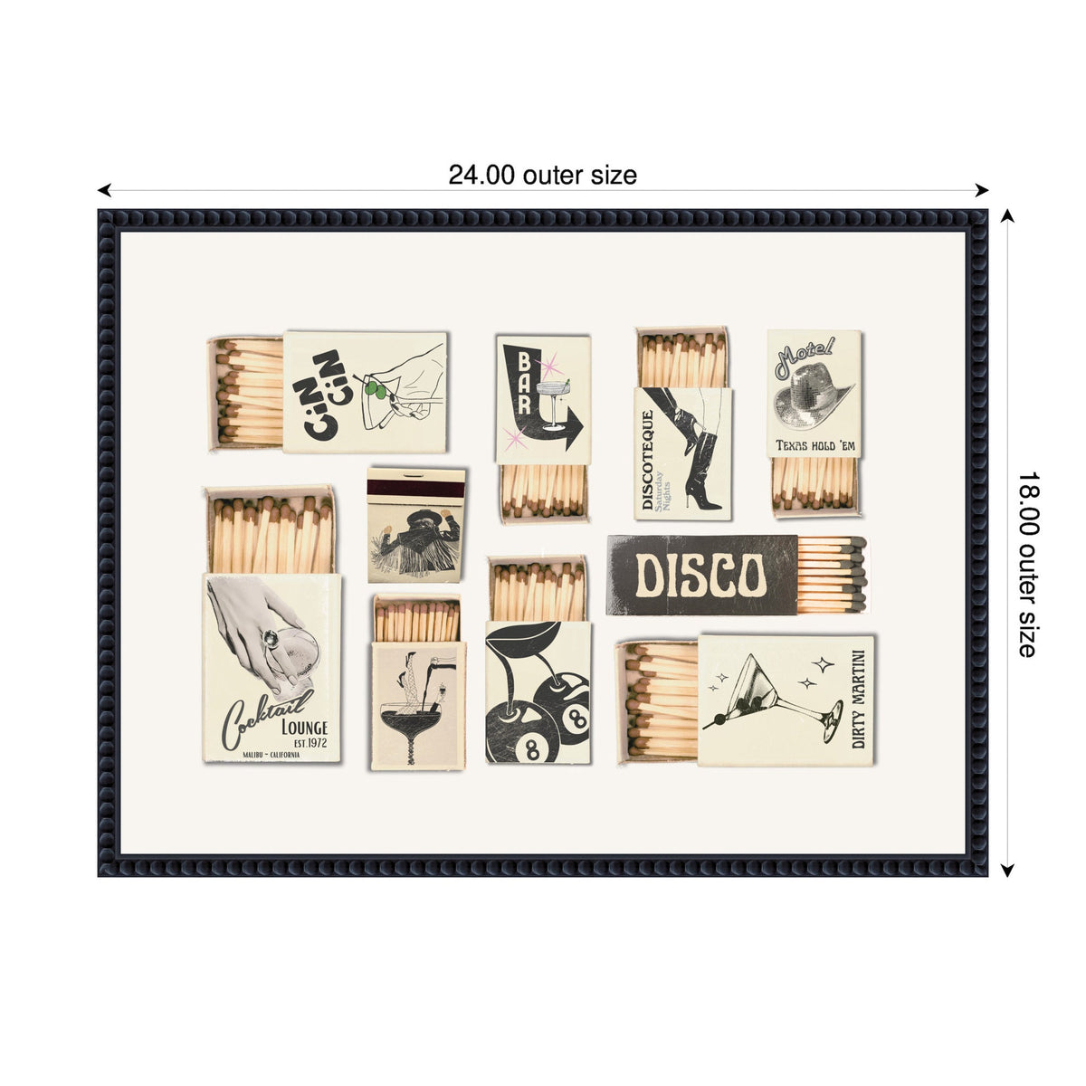 Vintage Matchboxes Neutral Black and Beige by Honey Island Studio Framed Canvas Wall Art Print