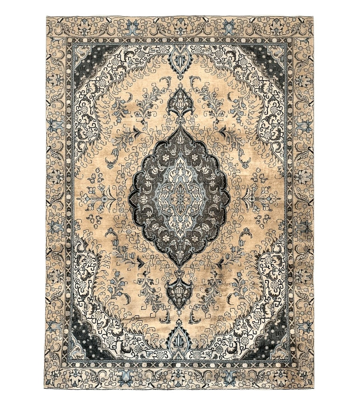 Antique Persian Tabriz Rug 9x12, Floral Medallion Rug, Hand-Knotted Wool Oriental Carpet, Room Sized Handmade Rug, 9 x 12 Vintage Farmhouse Rug - Jewel Rugs