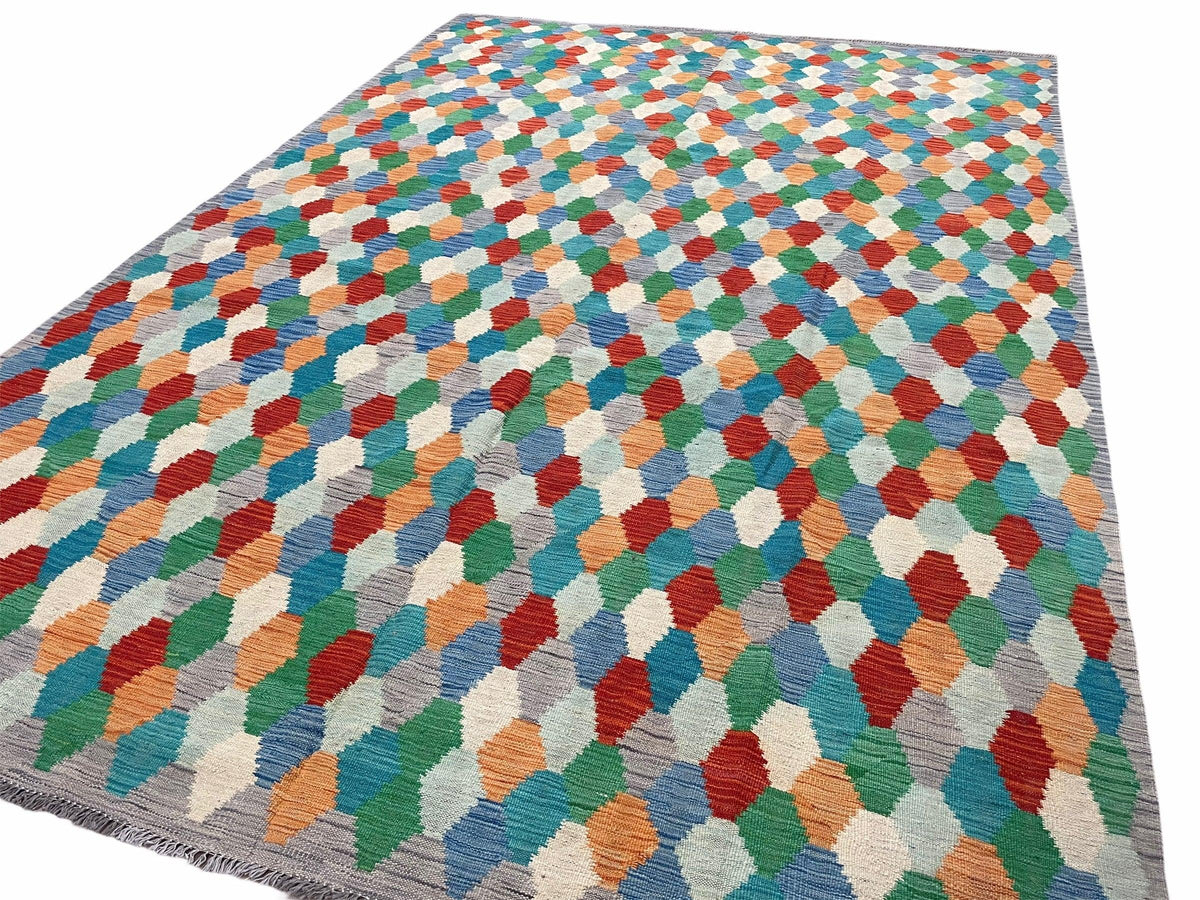 6.5 x 9.5 Colorful Chobi Kilim Rug 6 x 9 Multicolor Turkish Kilim Rug 7x10 Chobi Kilim Rug Playroom Rug Wool Kilim Rug 6x9 New Tribal Kilim - Jewel Rugs, view 13