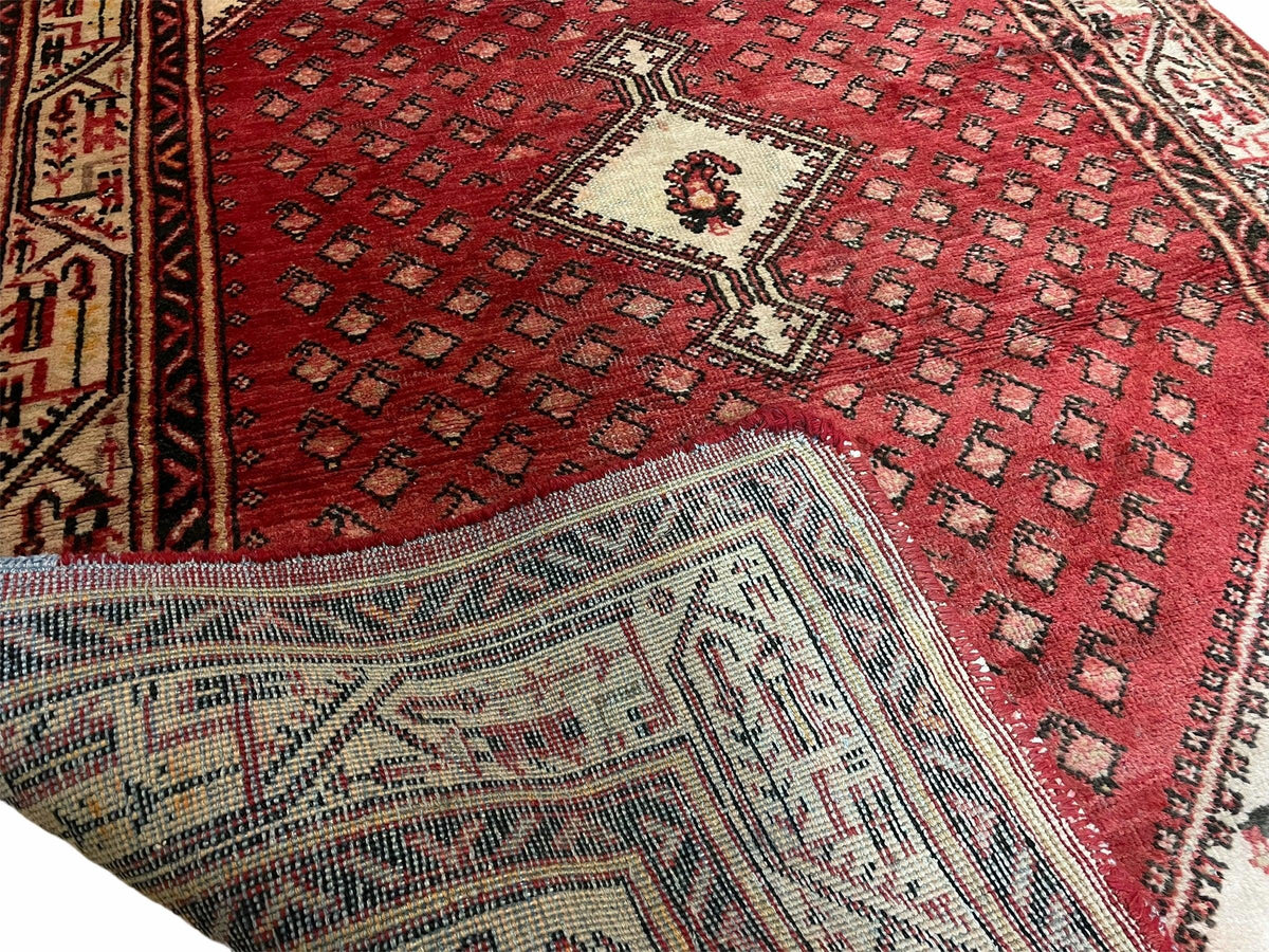 4 X 6.5 Antique Handmade Wool Rug Paisley Boteh Design Tribal Rug Red Ivory - Jewel Rugs, view 9