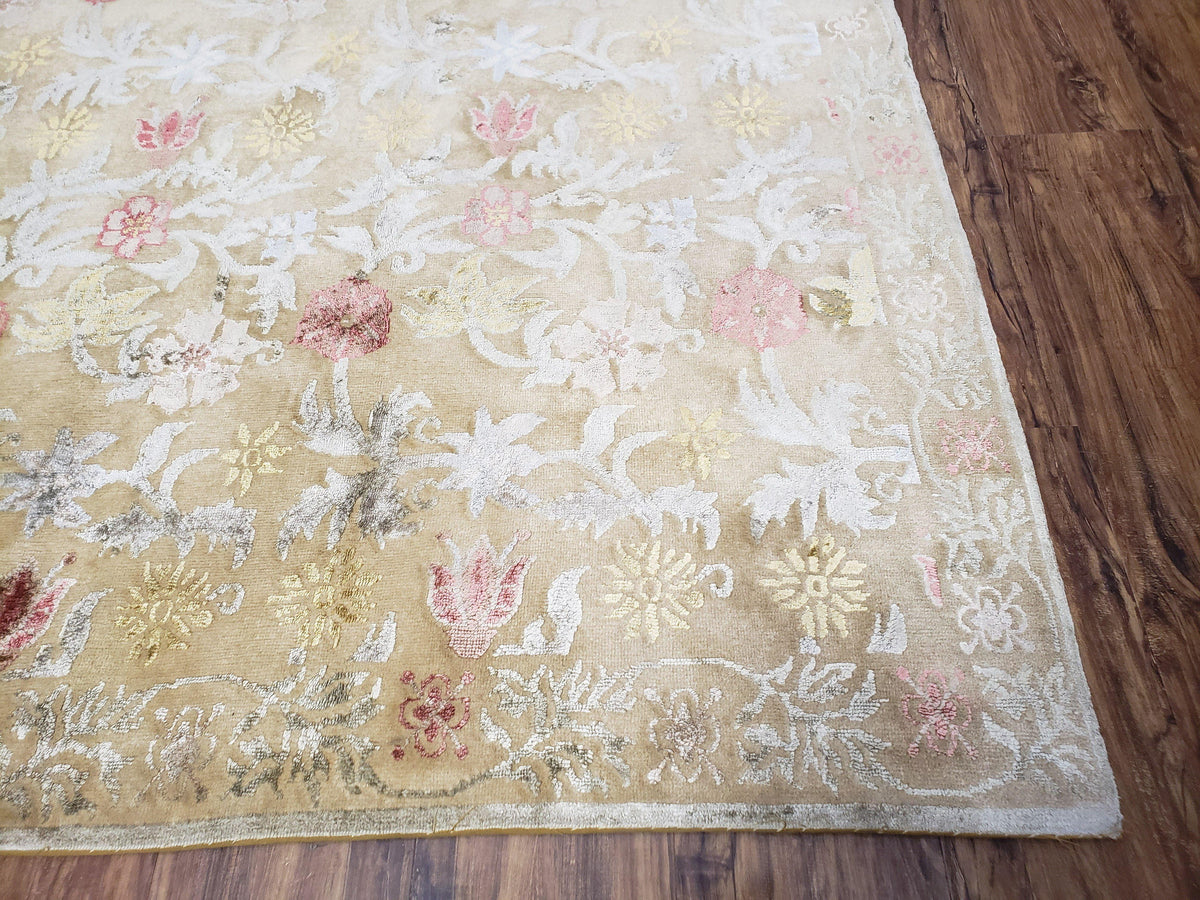Modern Tibetan Rug 6x9, Wool and Silk Tibetan Rug, Handmade Tibetan Rug, Silk Flowers, Contemporary Rug, Soft Rug, Tibetan Area Rug, Tan - Jewel Rugs, view 10