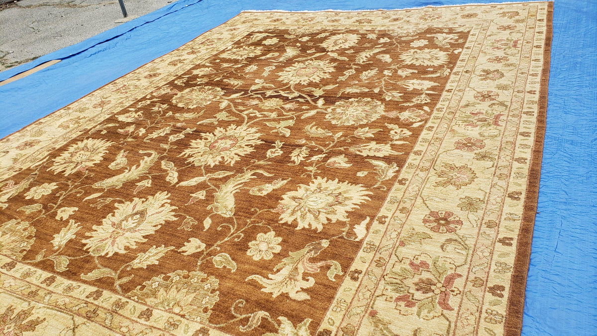 Indo Persian Rug 10x14, Mahal Sultanabad Oriental Carpet, Burnt Orange & Beige, Handmade Wool Area Rug - Jewel Rugs, view 13