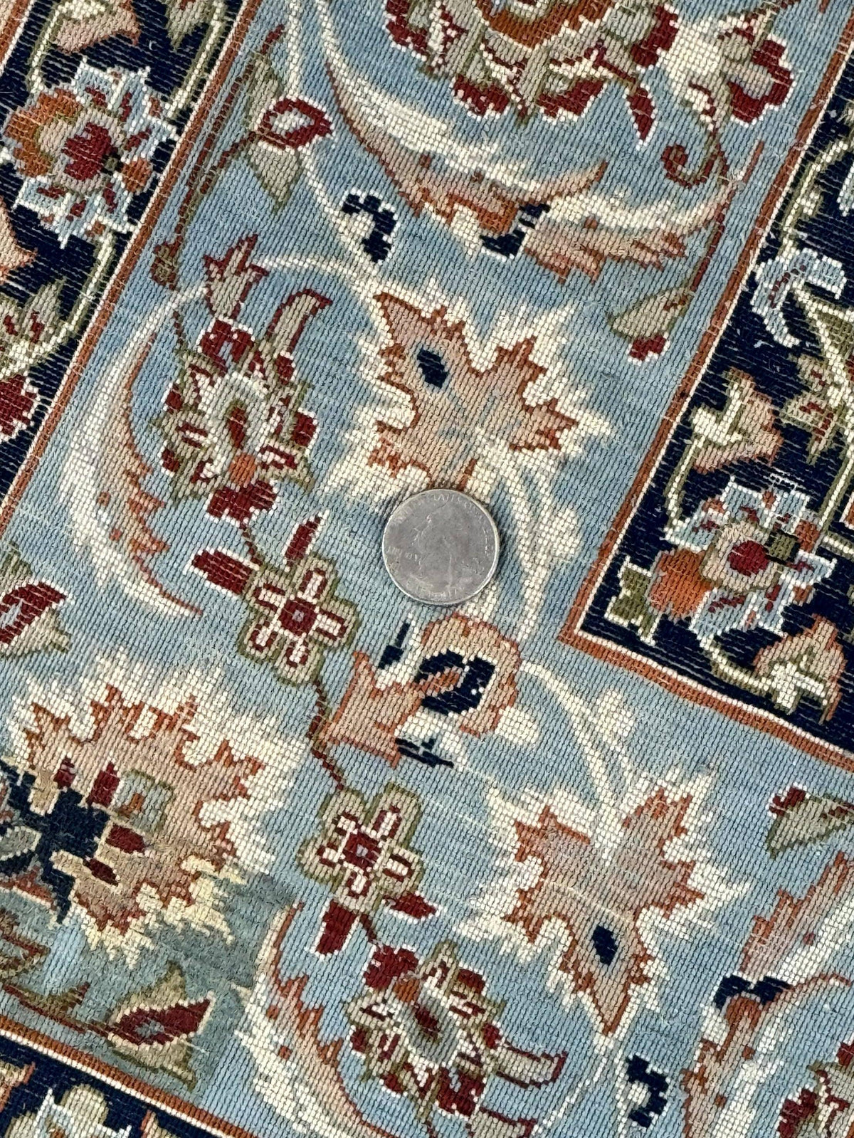 Persian Isfahan Pictorial Rug, Two Lovers, Kork Wool on Silk Foundation, Ivory and Light Blue, 500 KPSI Super Fine - Jewel Rugs, view 11