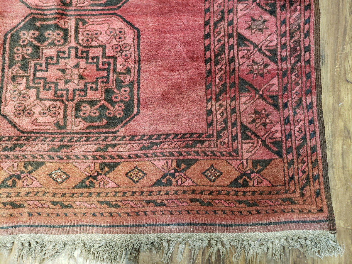 Antique Bukhara Area Rug, Vintage Afghan Bokhara Bashir Rug, 4x6 Hand-Knotted Oriental Carpet, Red & Black Wool Rug, 4' x 5'9 - Jewel Rugs, view 10