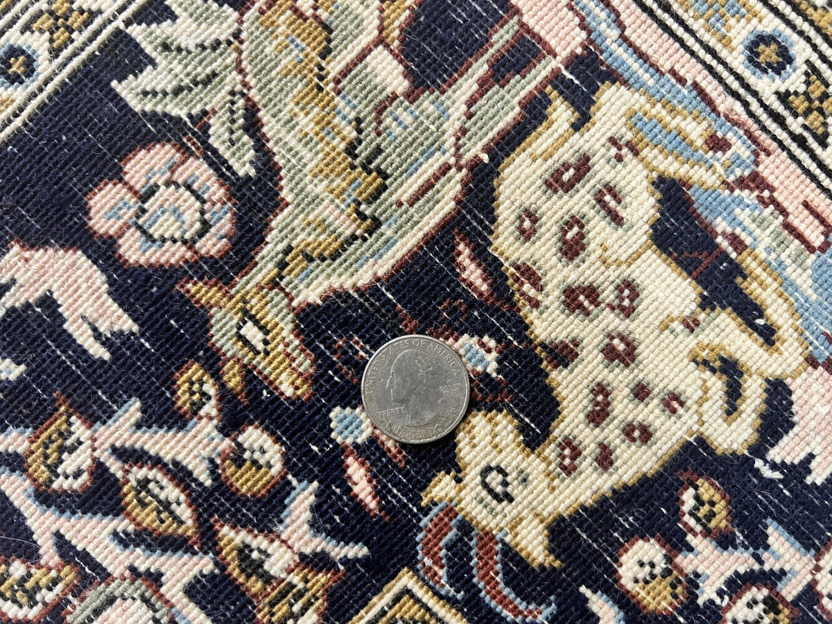 Persian Qum Tree of Life Rug 5x7, Wool and Silk Highlights, Animal Motifs, Vintage Hand Knotted Handmade Cream & Black Fine Oriental Carpet - Jewel Rugs, view 11