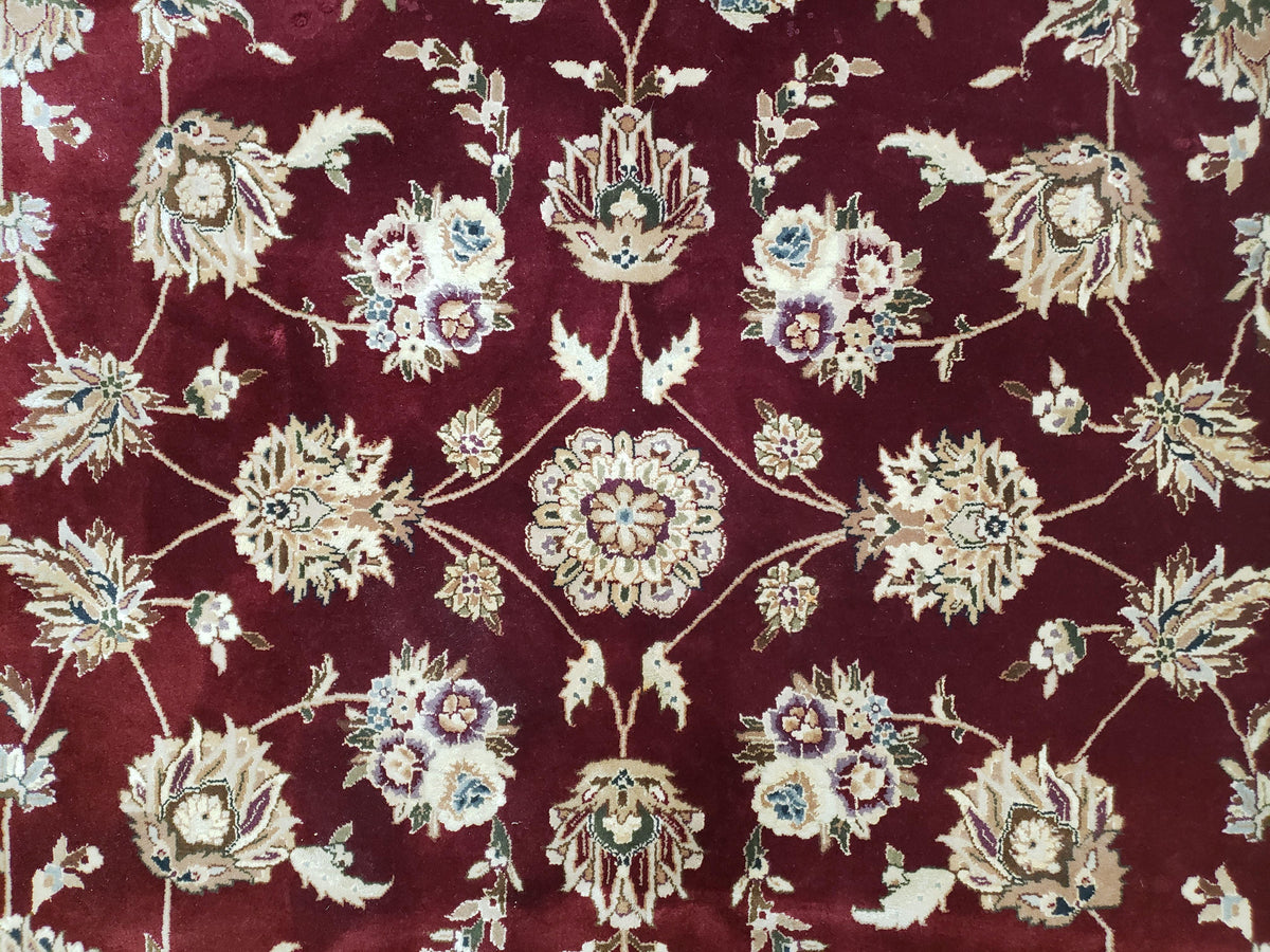 Vintage Traditional Oriental Area Rug, Hand-Knotted, Wool & Silk Accents, Maroon Red and Beige, 6x9 Carpet, 5' 9" x 9' - Jewel Rugs, view 5