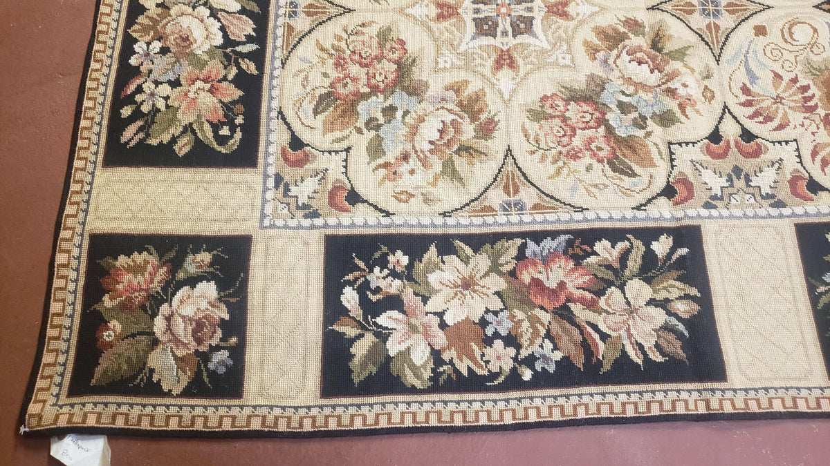 Needlepoint Rug 8x10ft Allover European Design Flowers 100% Wool Hand Knotted Aubusson Area Rug Brand New Flatweave Needle Point Carpet Chic - Jewel Rugs, view 8