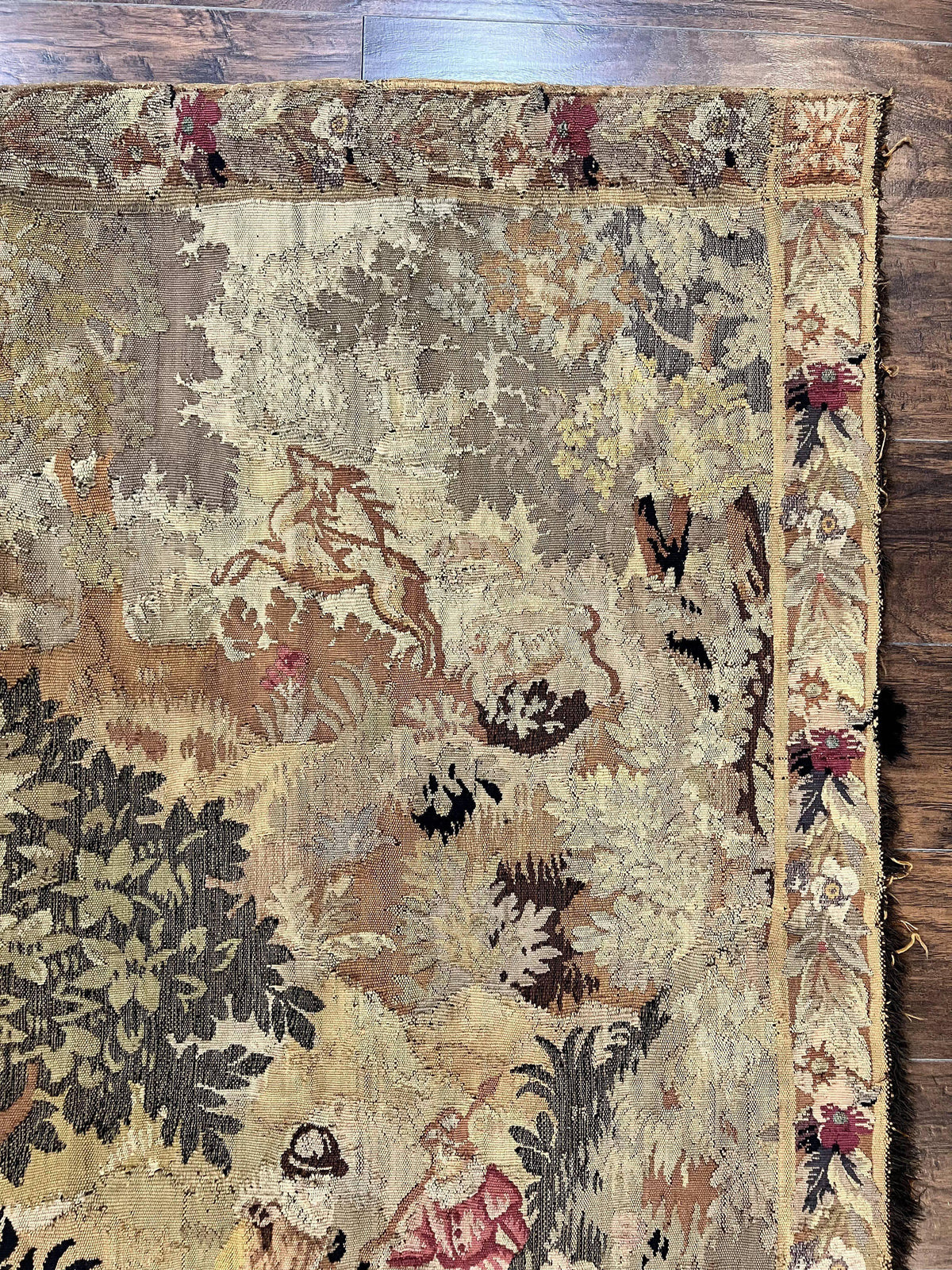 Antique French Tapestry 6x5 ft, European Handmade Wool Aubusson Weave Vintage Tapestry - Jewel Rugs, view 7