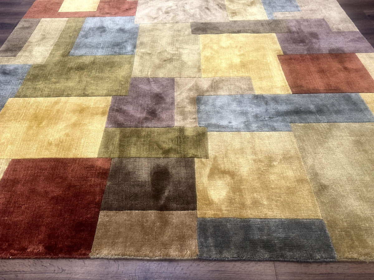 Modern Tibetan Wool Rug 8x10, Multicolor, Thick Pile, Contemporary, Nepali, Handmade - Jewel Rugs, view 6