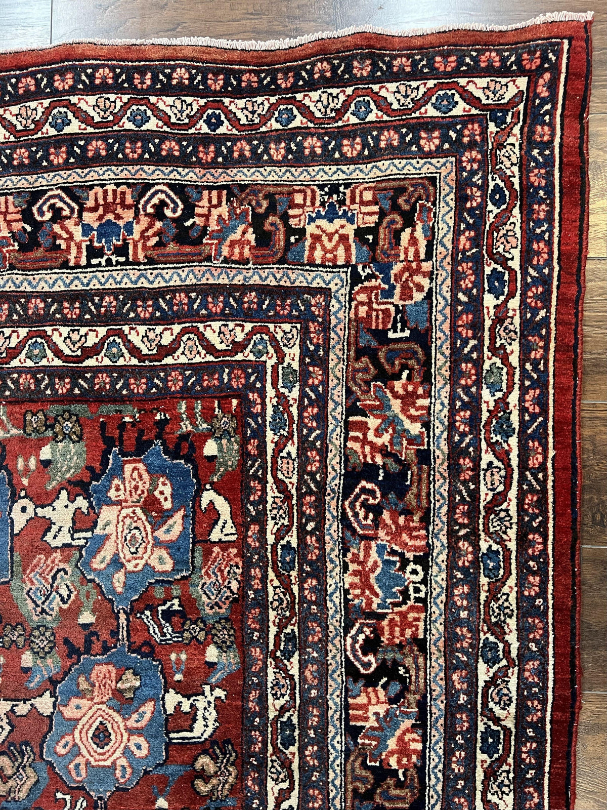 Antique Persian Bijar Rug 9x12 - Allover Motif, Red & Blue - Jewel Rugs, view 9