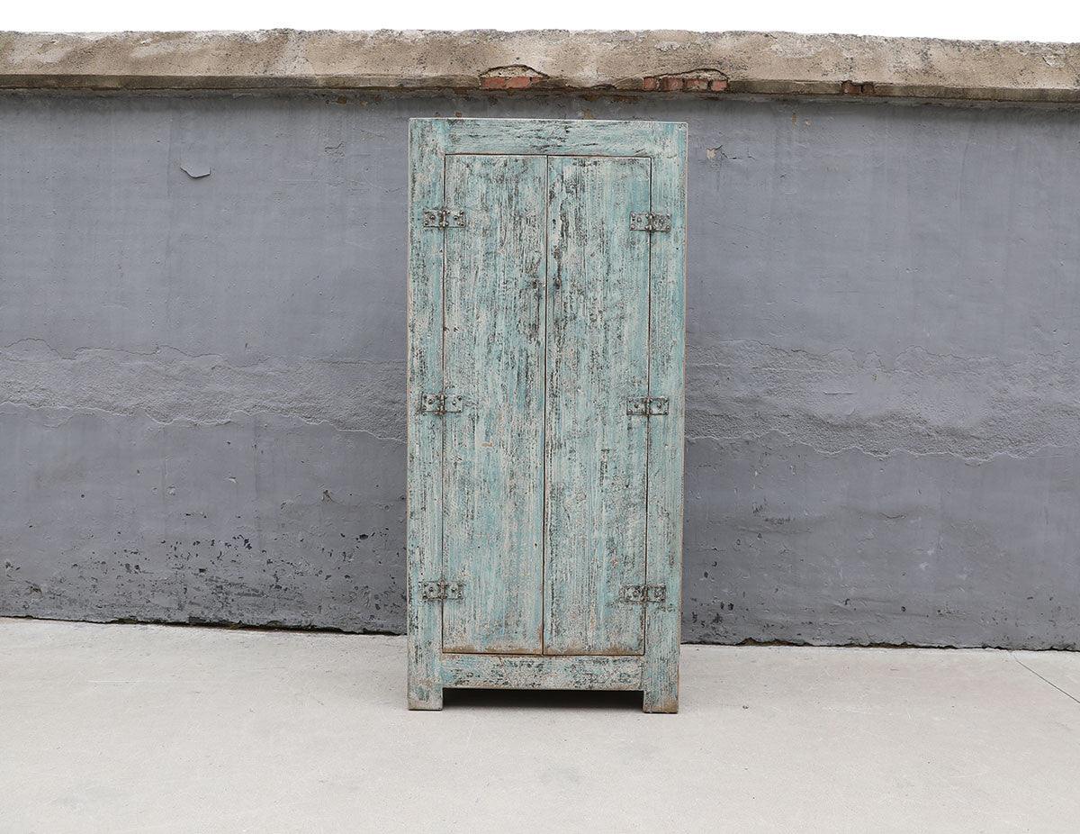 Tall cabinet distressed soft aqua 39.97x17.72x82.28H (Pre-order only)