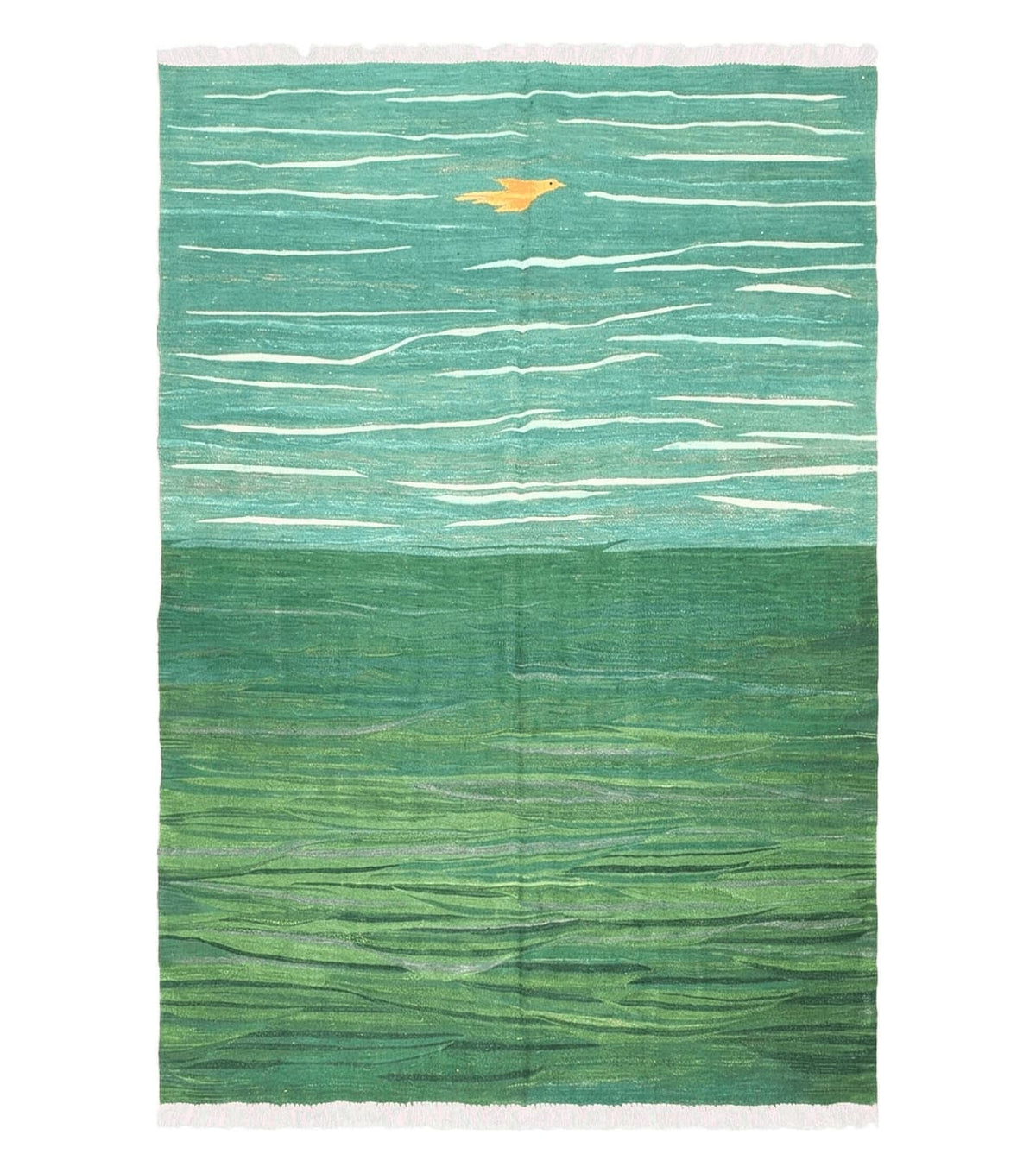 Green Turkish Kilim Rug, 6x9 - 7x10 Rugs, Bird, Handmade New Area Rug, Wool, Bohemian Boho Decor, Hand Woven, Modern Abstract Flat Weave Rug - Jewel Rugs