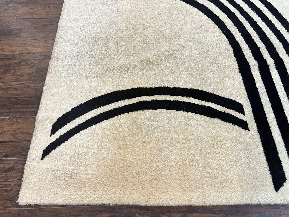 Modern Rug 6x9, Cream and Black, Abstract Pattern - Jewel Rugs, view 9
