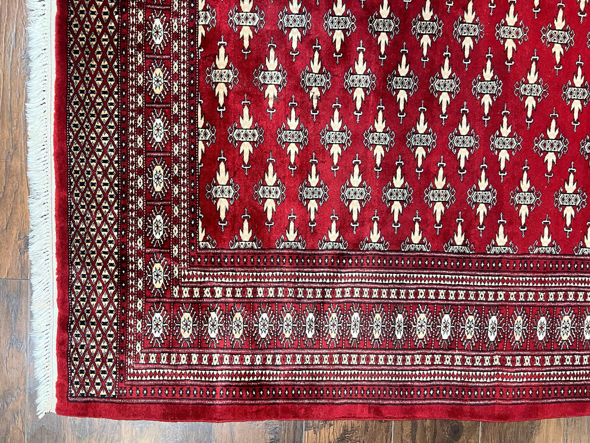 Pakistani Turkoman Bokhara Rug 6x9, Fine Wool Vintage Hand Knotted Handmade Yamud Oriental Carpet 6 x 9, Red Turkoman Rug, Tribal Rug - Jewel Rugs, view 8