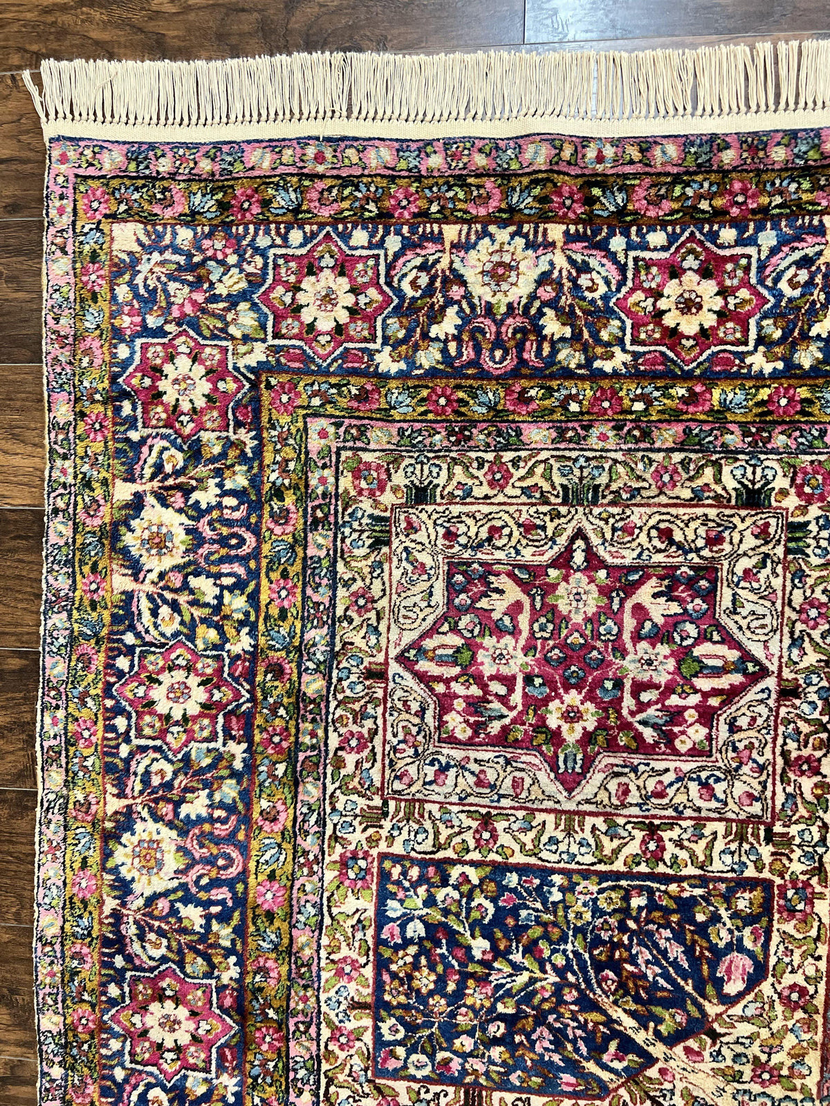 Persian Kirman Lavar Rug 8x9, Antique Persian Carpet, Colorful Multicolor 1920s Handmade Wool Rug, Garden Panel Design, Fine 200 KPSI - Jewel Rugs, view 5