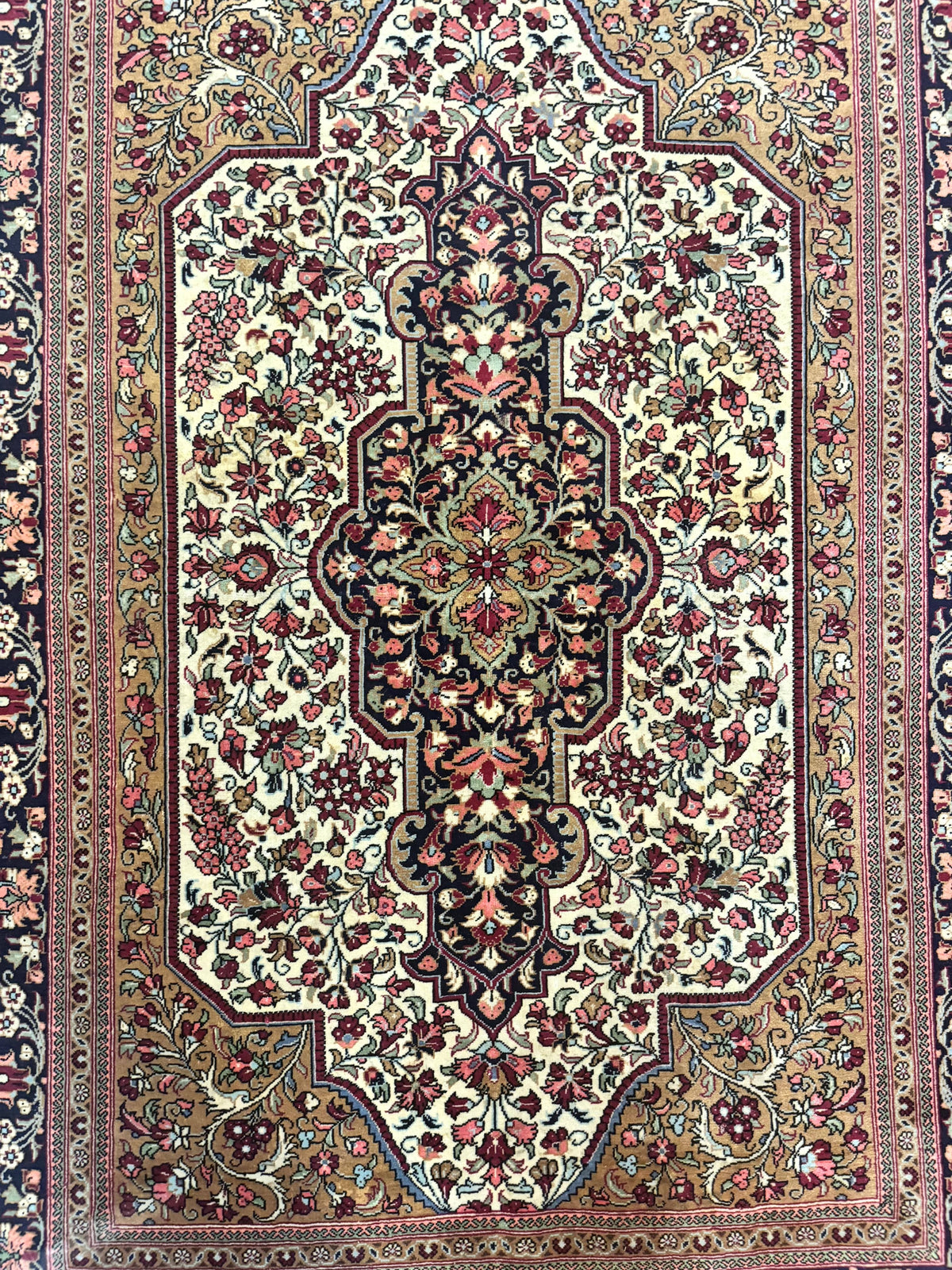 Persian Qum Rug 3.6 x 5, Kork Wool, Very Finely Hand Knotted 325 KPSI, Rare, Semi Antique - Jewel Rugs, view 4