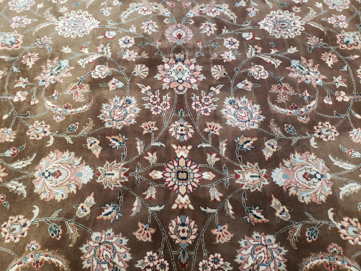 Vintage Pak-Persian Area Rug 9x12, Wool Hand-Knotted Spice Brown & Ivory Traditional Fine Oriental Carpet, Pakistani Carpet, 9 x 12 Fine Rug - Jewel Rugs, view 4