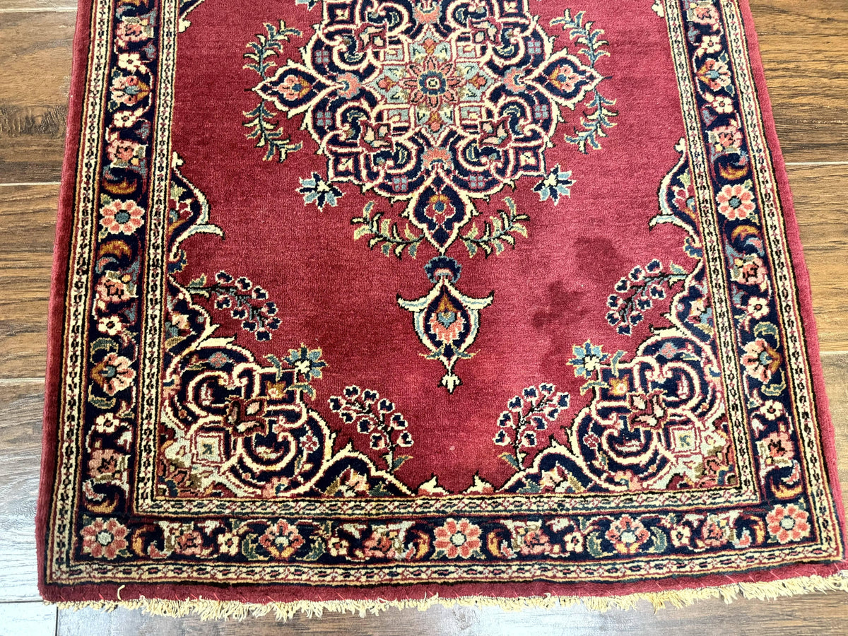 Small Persian Kashan Rug 2x3, Red and Navy Blue, Handmade Vintage Wool Semi Antique Persian Carpet, Semi Open Field - Jewel Rugs, view 7