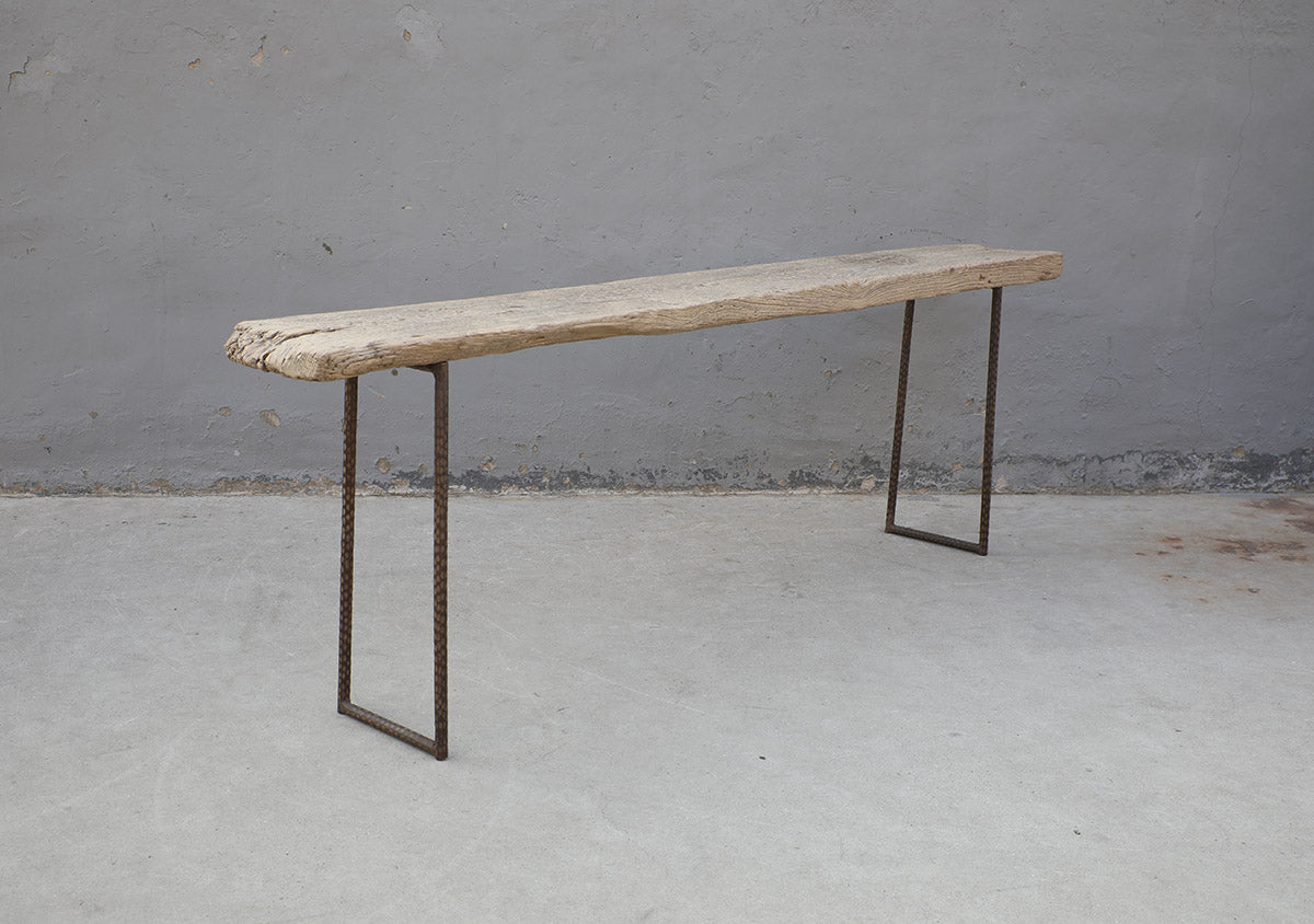 99 Inches Long Vintage Console Table with Metal Legs 99.61x13.39x32.28H Elmwood