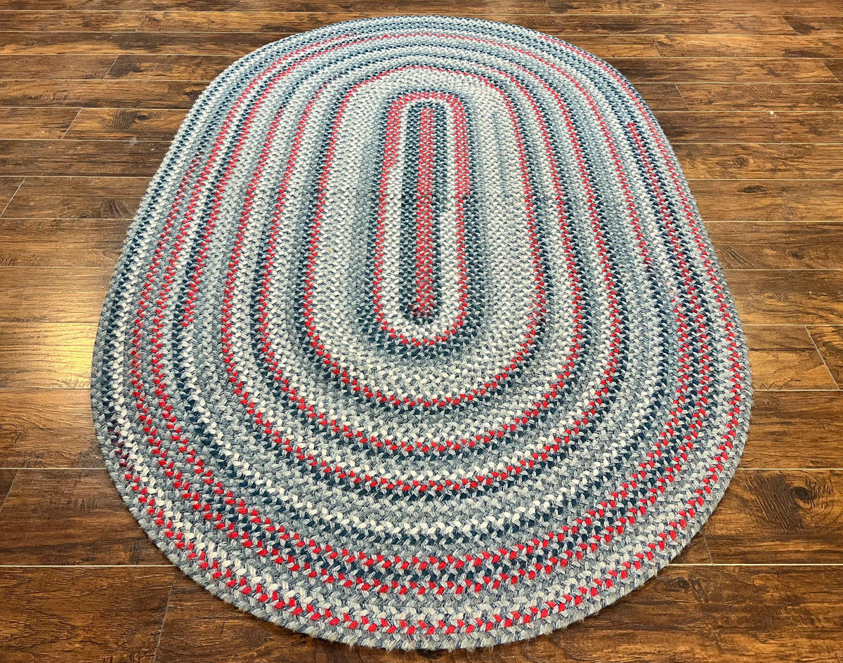 American Oval Braided Rug 5x8, Vintage Multicolor Handmade Wool 5 x 8 Carpet - Jewel Rugs, view 2