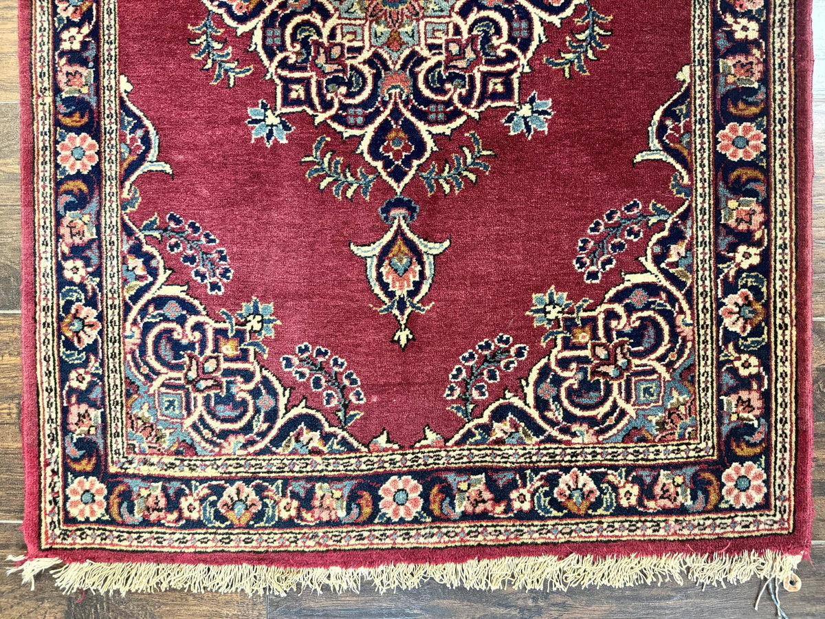 Small Persian Kashan Rug 2x3, Red and Navy Blue, Handmade Vintage Wool Semi Antique Persian Carpet, Semi Open Field - Jewel Rugs, view 10