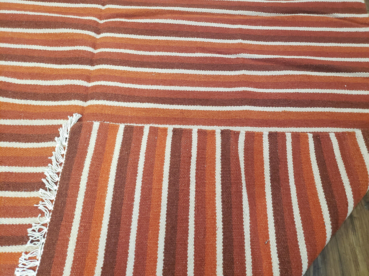 Large Striped Woolen Handmade Throw Blanket, Twin Size Bedding Hand-Woven, Indian Kilim Area Rug, 6x8 - 7x8, South American Style Textile - Jewel Rugs, view 11