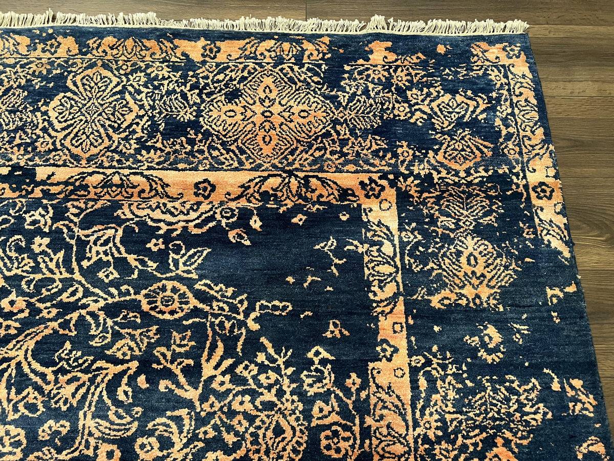 Area Rug 8x10 High Quality Handmade Oriental Carpet, Modern Contemporary Rug, Rug for Living Room, Wool Rug, Blue and Gold, Pakistani Rug - Jewel Rugs, view 8