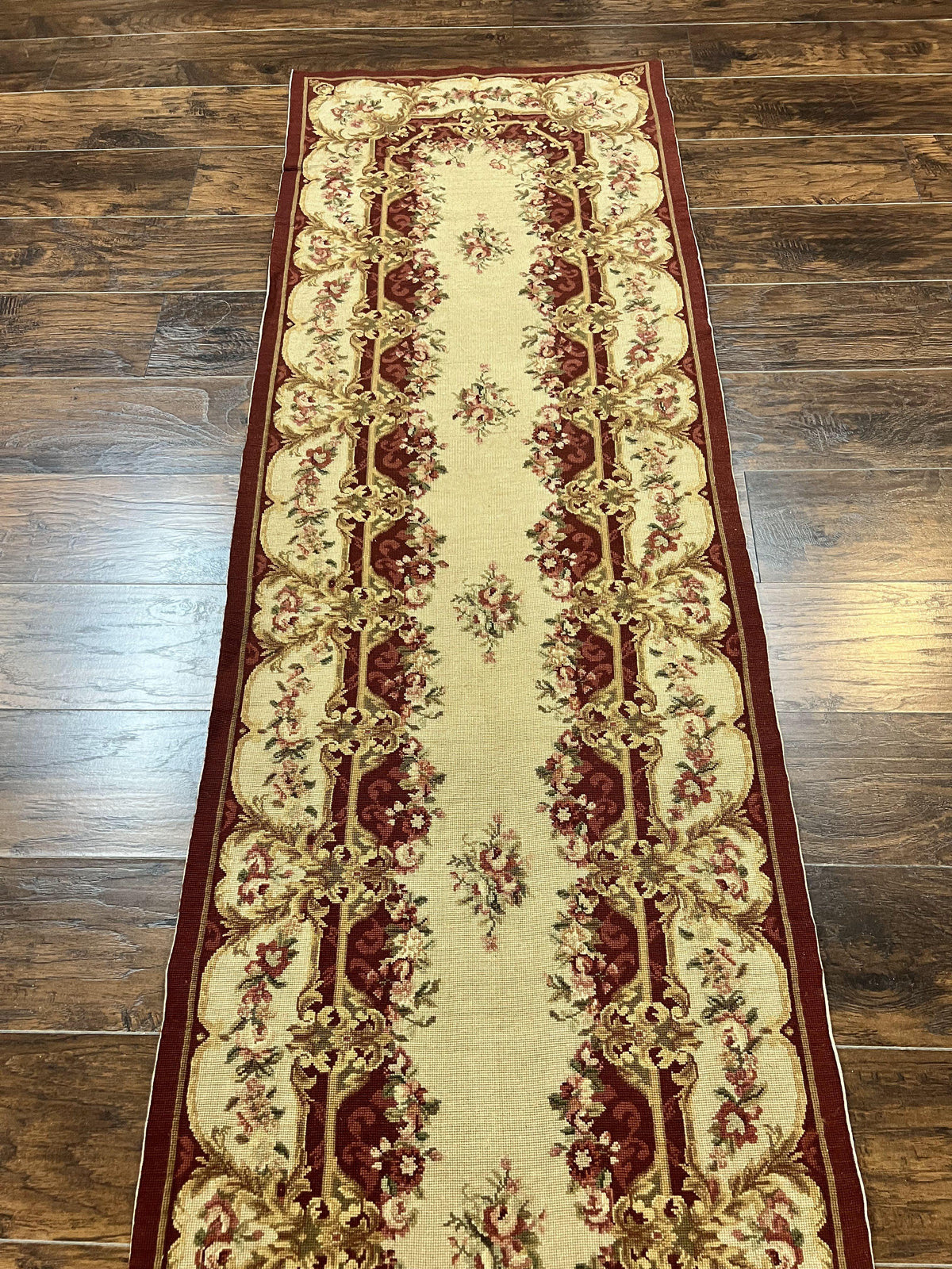 Needlepoint Runner Rug 2.5 x 10.7, Tan Runner Rug, Flatweave Runner, Aubusson European Design, Needlepoint Rug, Long Runner, Hallway Rug - Jewel Rugs, view 11