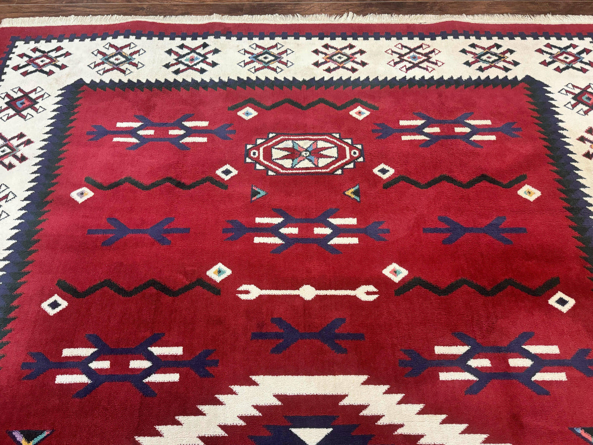 Belgium Power Loomed Rug 8x11, Navajo Native American Design, Dark Red and Ivory, Tribal Rug, Bohemian Carpet - Jewel Rugs, view 4