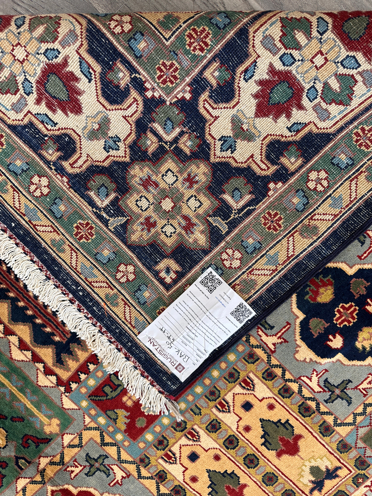 Afghan Bakhtiari Rug 7x10 | Navy, Beige & Light Blue | Hand-Knotted Wool - Rugistan, view 7