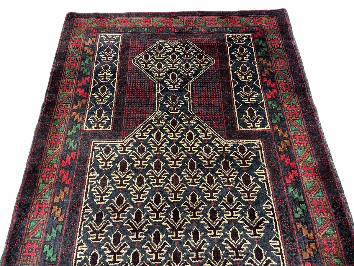 3x5 New Vintage Handmade Wool Rug Tribal Balouch Turkoman Prayer Rug Veggie Dyes - Jewel Rugs, view 12