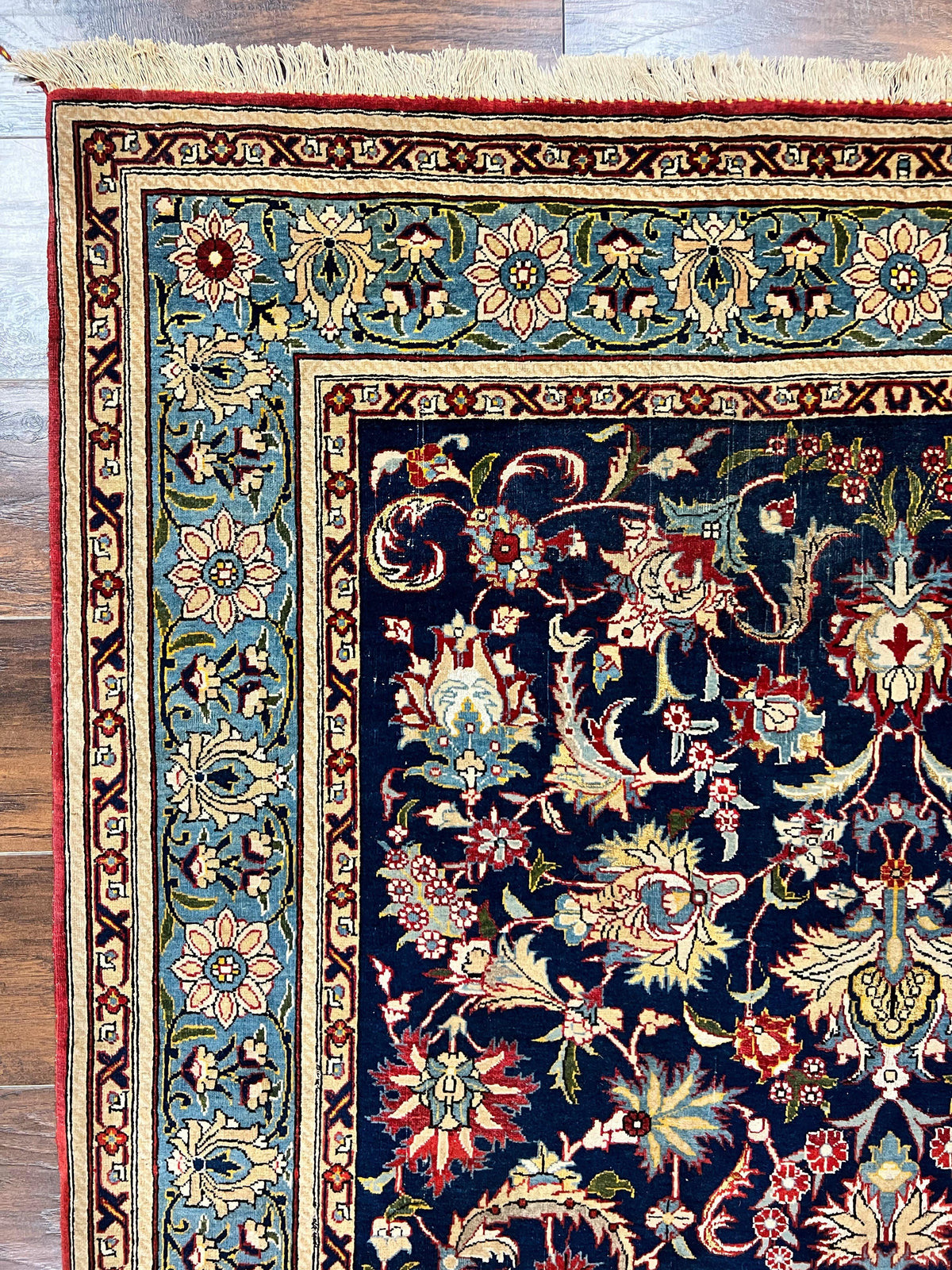 Blue Persian Qum Rug 5x7, Very Fine and Wonderful Authentic Persian Carpet, Wool Hand Knotted Vintage Semi Antique Oriental Rug, Floral, Ghom Qom Rug - Jewel Rugs, view 6