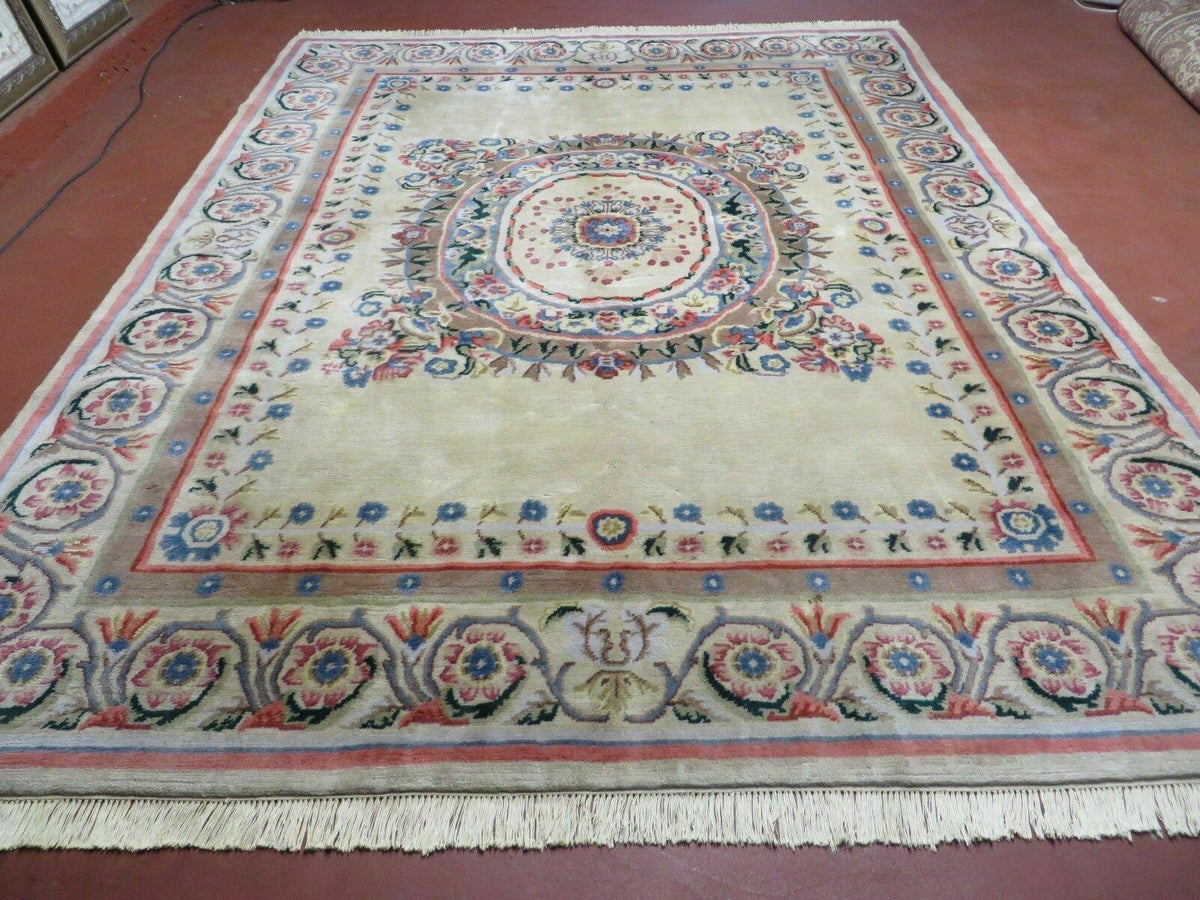 8' X 10' Vintage Handmade Wool Rug Aubusson Savonnerie Design European Nice - Jewel Rugs, view 2