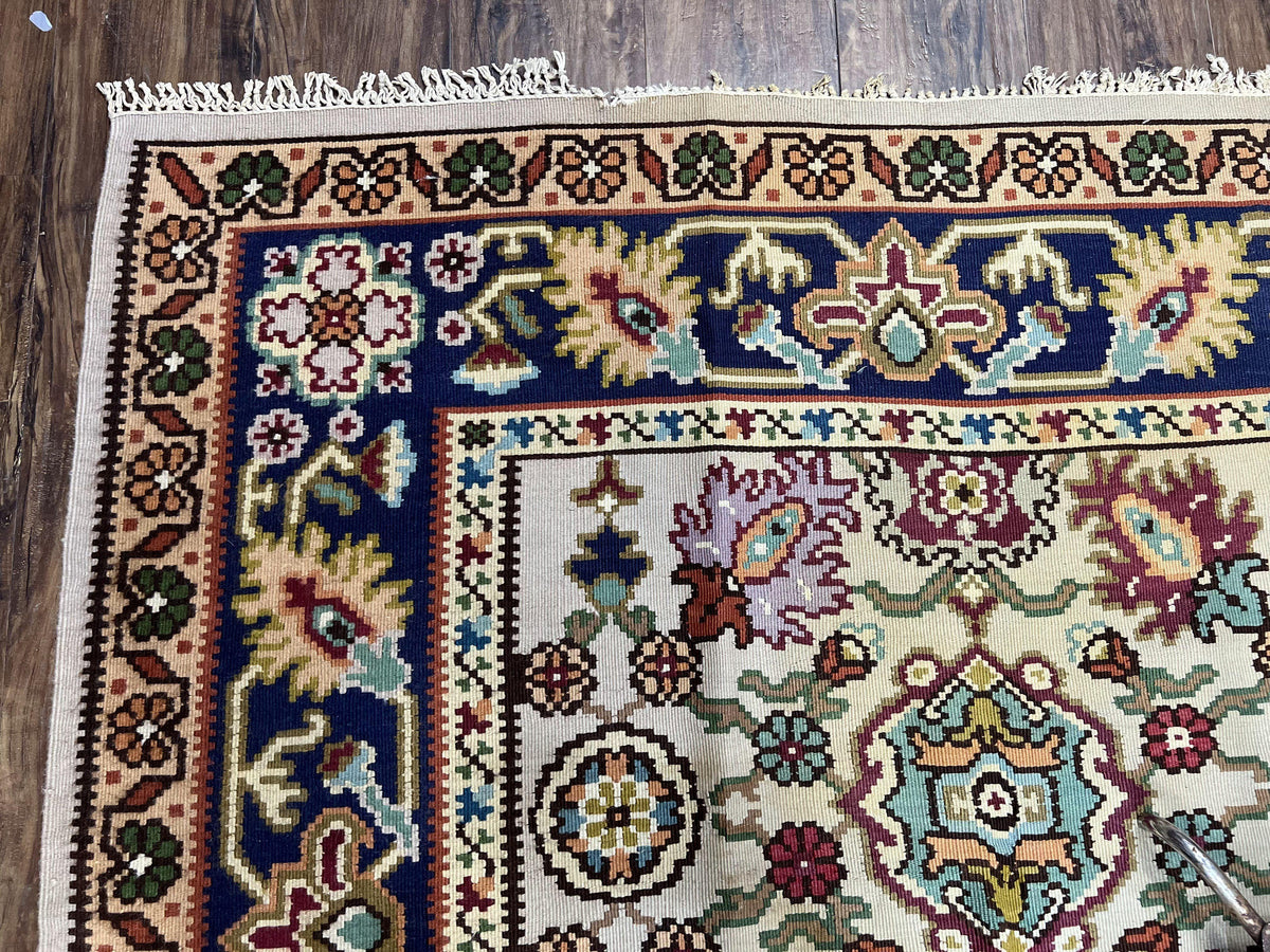 Antique Turkish Kilim Rug 7x10 Allover Pattern, Ivory Cream Maroon Light Blue, Wool Flatweave Hand Woven, Large Kilim, Vintage Kilim Carpet - Jewel Rugs, view 7
