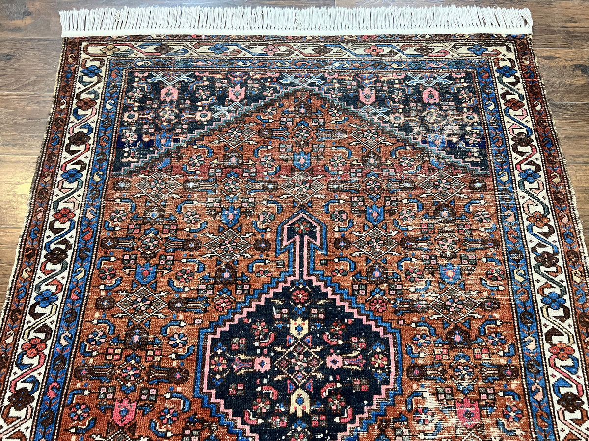 Red Persian Hamadan Rug 4x6, Wool Handmade Antique Carpet, Geometric Medallion Rug, Oriental Rug 4 x 6, Persian Tribal Rug, Hand Knotted Rug - Jewel Rugs, view 13