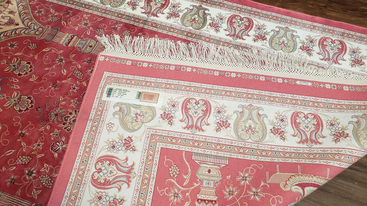4 x 6 Silk Carpet Red, Traditional Oriental Rug 4x6, Flower Vase Columns, Turkish Rug New, High Quality, Bamboo Silk, Area Rug - Jewel Rugs, view 13