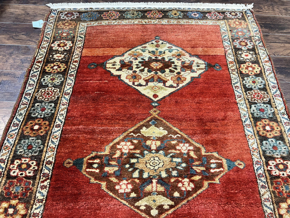Antique Persian Bidjar Rug 4x8, Triple Medallions, Handmade Oriental Carpet, 1920s Rug, Wool Rug, Red - Jewel Rugs, view 3