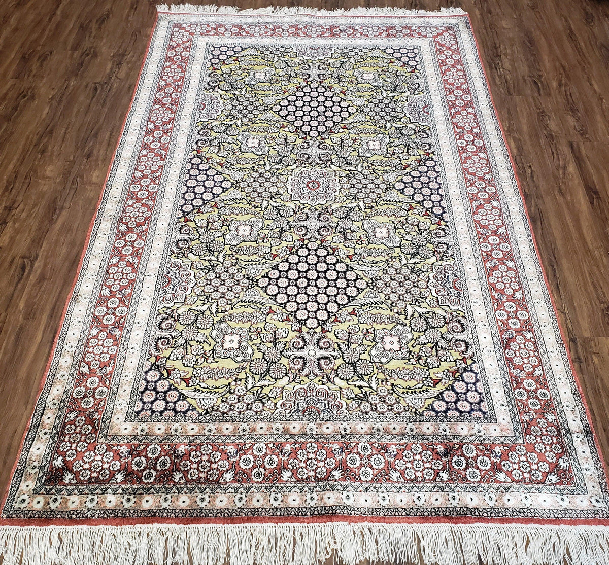 5x8 Indian Kashmiri Silk Rug with Gold Threads - Jewel Rugs, view 2