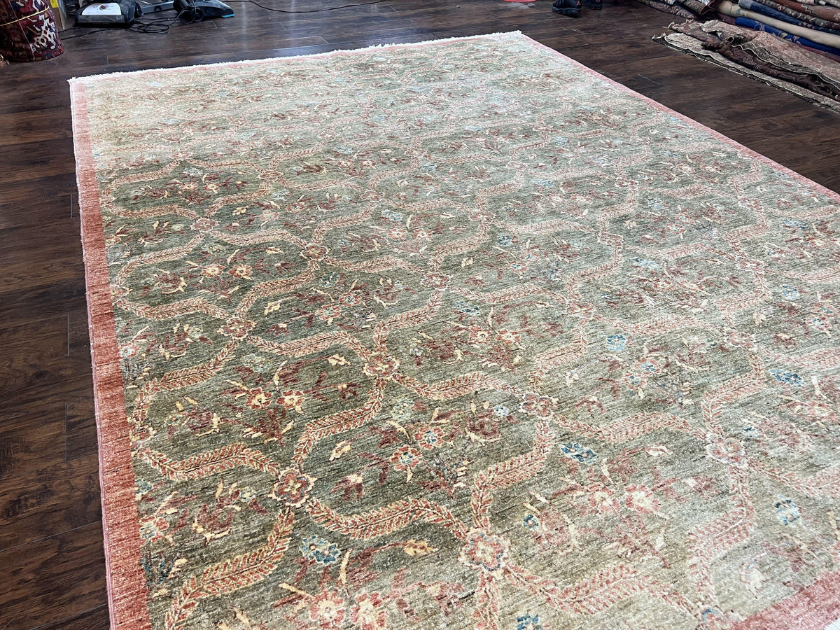 Large Modern Pakistani Rug 9x12, Handmade Wool Carpet, Peshawar Rug, Hand Knotted Oriental Rug, Contemporary, Floral, Light Green - Jewel Rugs, view 13