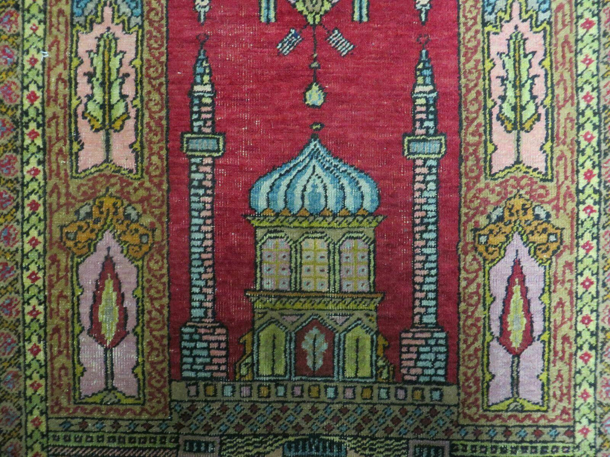 4' X 6' Antique 1920s Handmade Turkish Mehrab Design Wool Rug Lantern Beautiful - Jewel Rugs, view 12