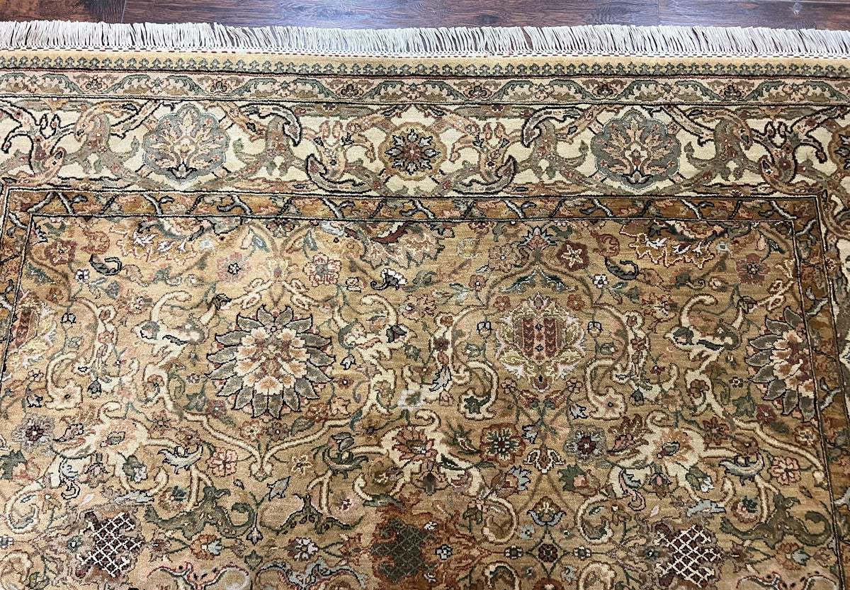 Indo Mahal Rug 8x10, Indian Jaipur Rug 8 x 10 ft, Wool Indo Persian Carpet, Handmade Traditional Floral Area Rug, Olive Green, Vintage Rug - Jewel Rugs, view 4