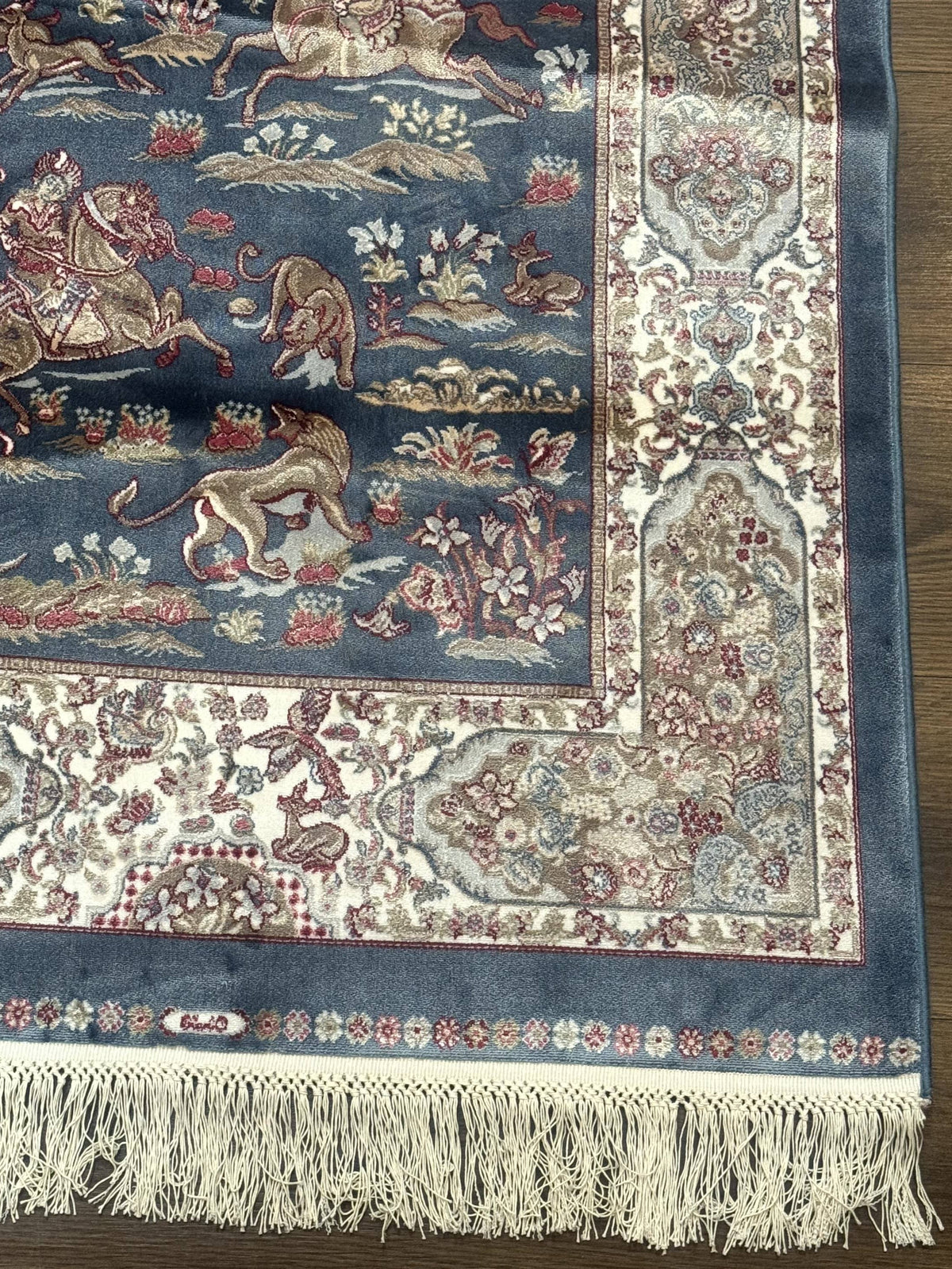 Turkish Silk Rug 2.6 x 6.7, Short Runner Rug, Blue & Ivory, Bamboo Silk, New - Jewel Rugs, view 9