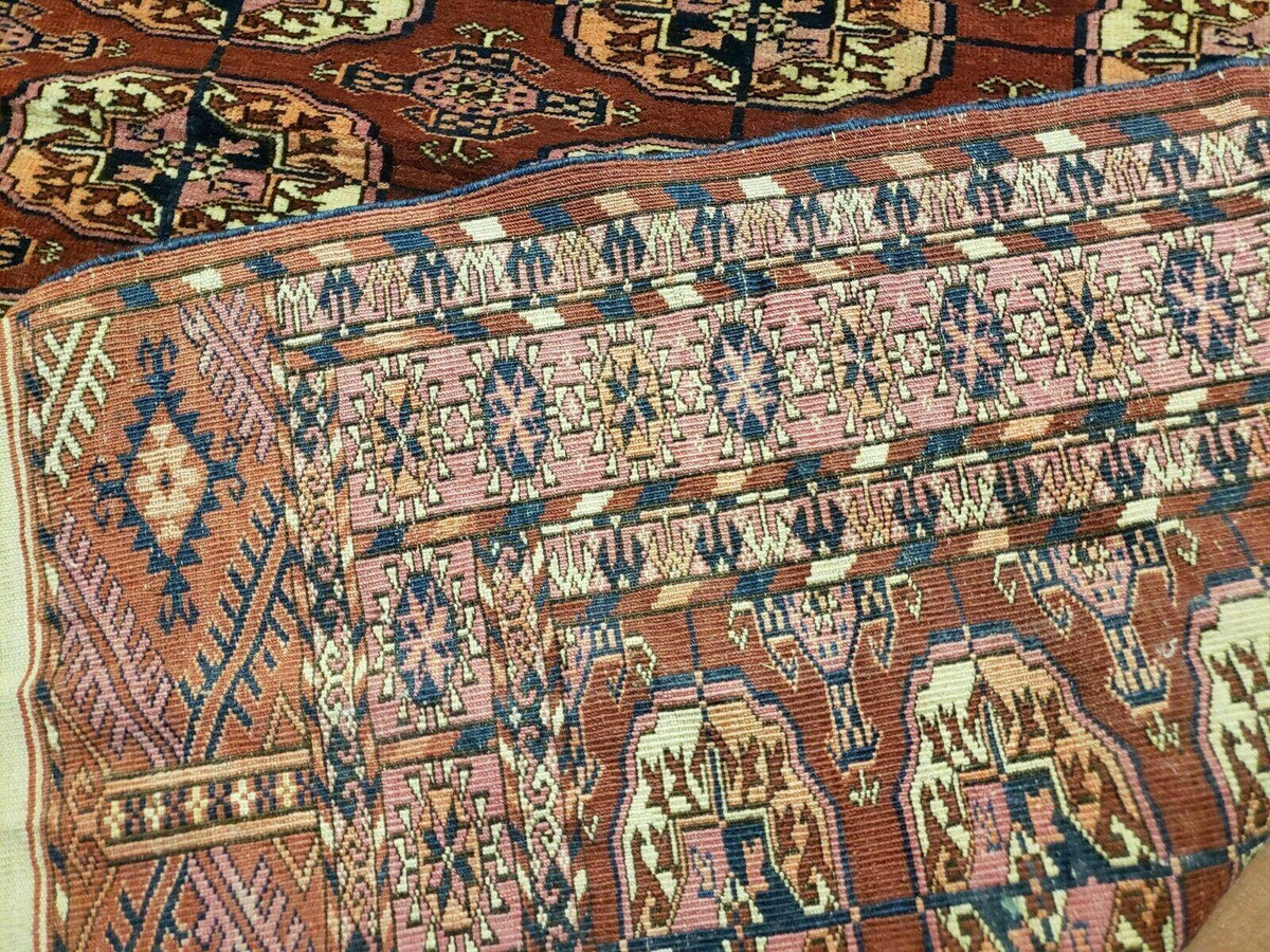 4' X 4' Antique Handmade Turkoman Bokhara Balouch Woven Wool Rug Brick Red Nice - Jewel Rugs, view 10